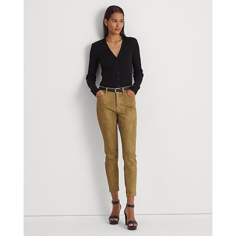 Lauren Ralph Lauren Metallic High Rise Skinny Ankle Jean Pants Holiday Size 00